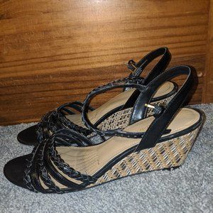 Black Braided Strap Wedge Sandal